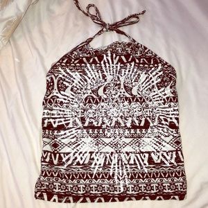 Black and white designed cropped halter top